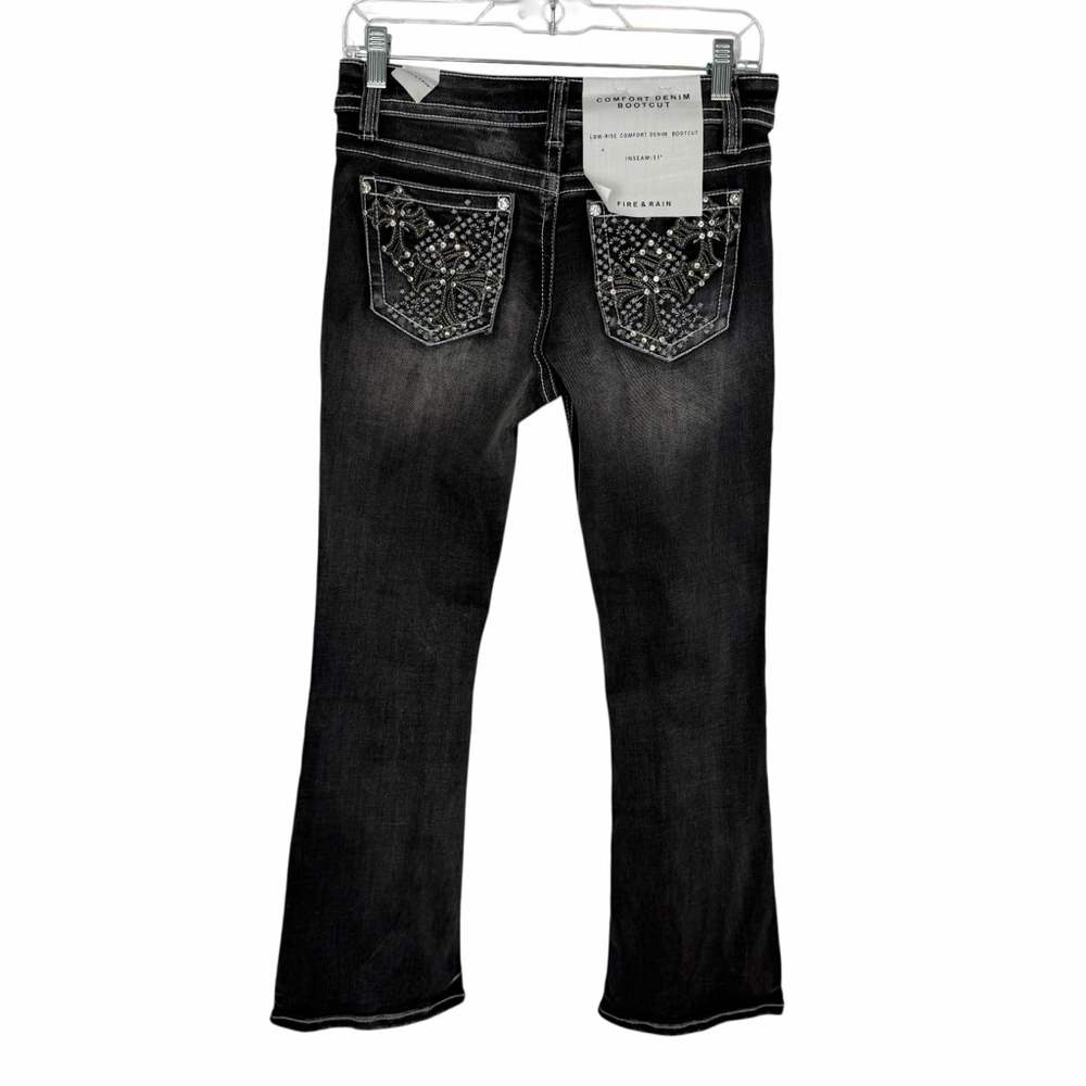 Fire & Rain Y2K Coquette Bootcut Jeans Size 9 Black Rhinestone Cross Pockets NWT - Picture 3 of 14